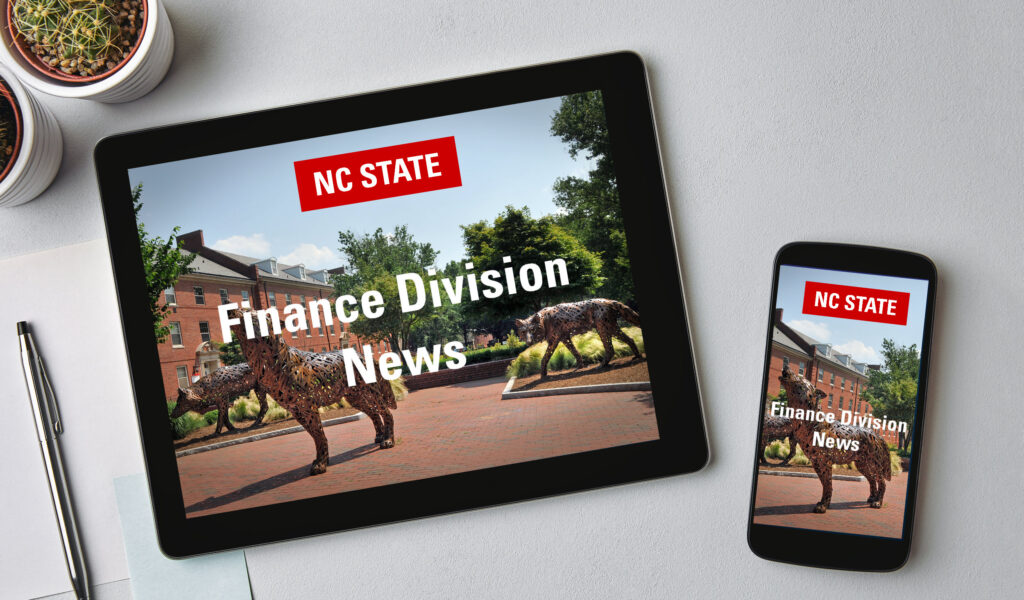 Tablet and mobile phone showing "Finance Divisions News"